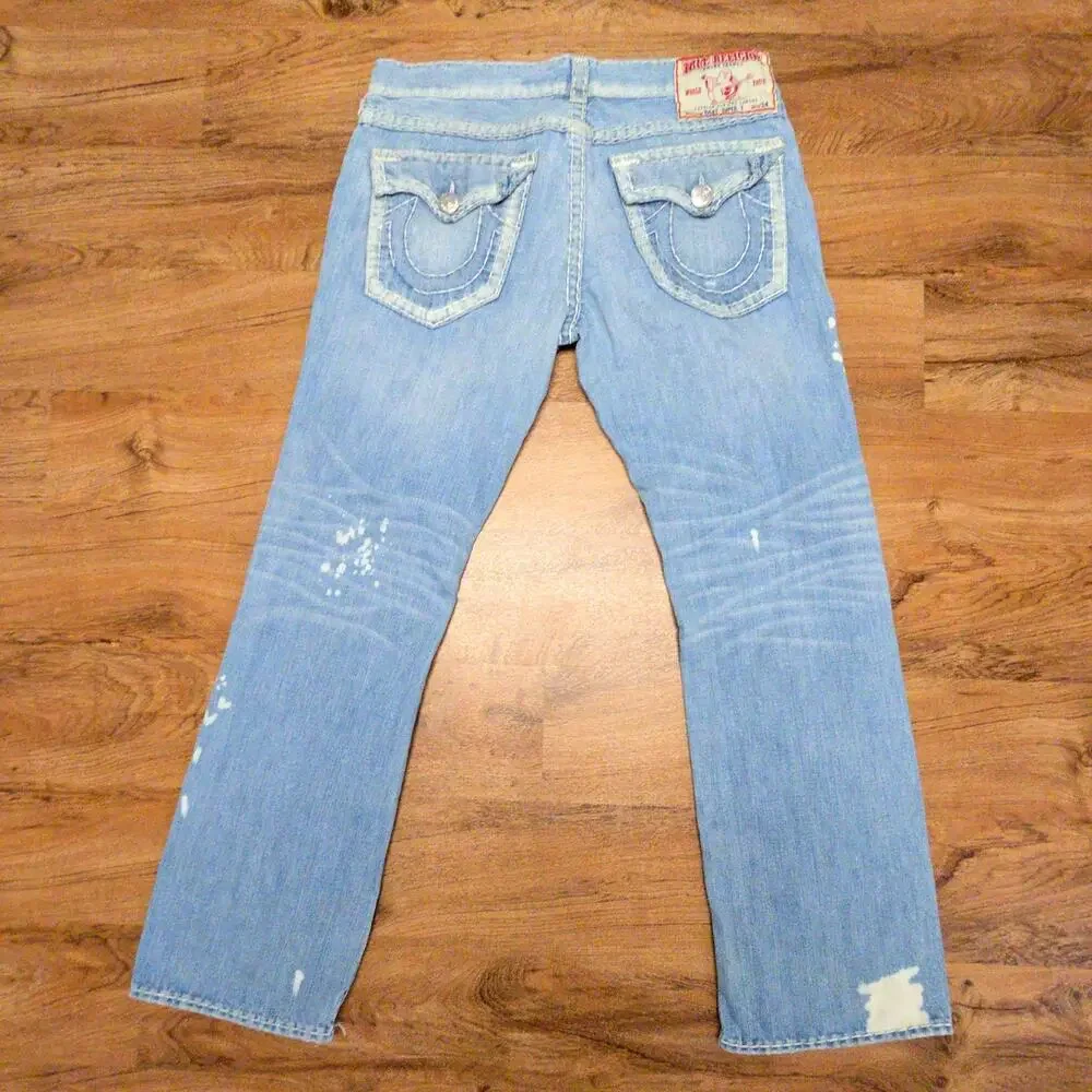True Religion Ricky Super T Distressed Jeans Light Wash Mens 38 Made in USA